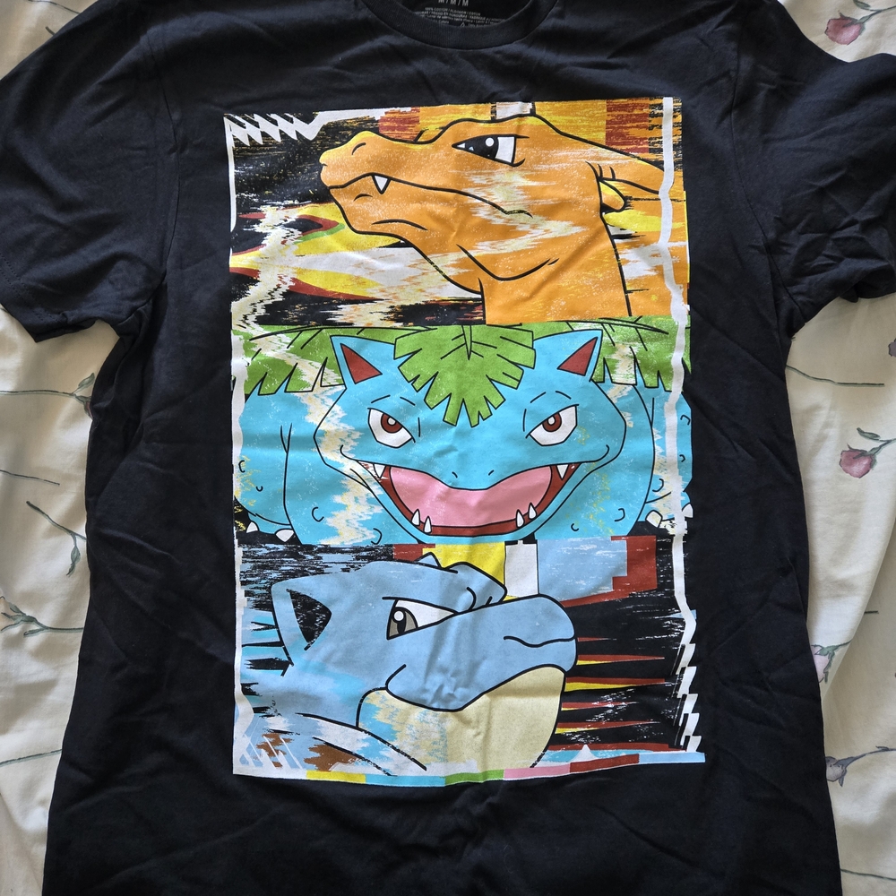 Pokemon Black Tee with Charizard, Venusaur, and Blastoise